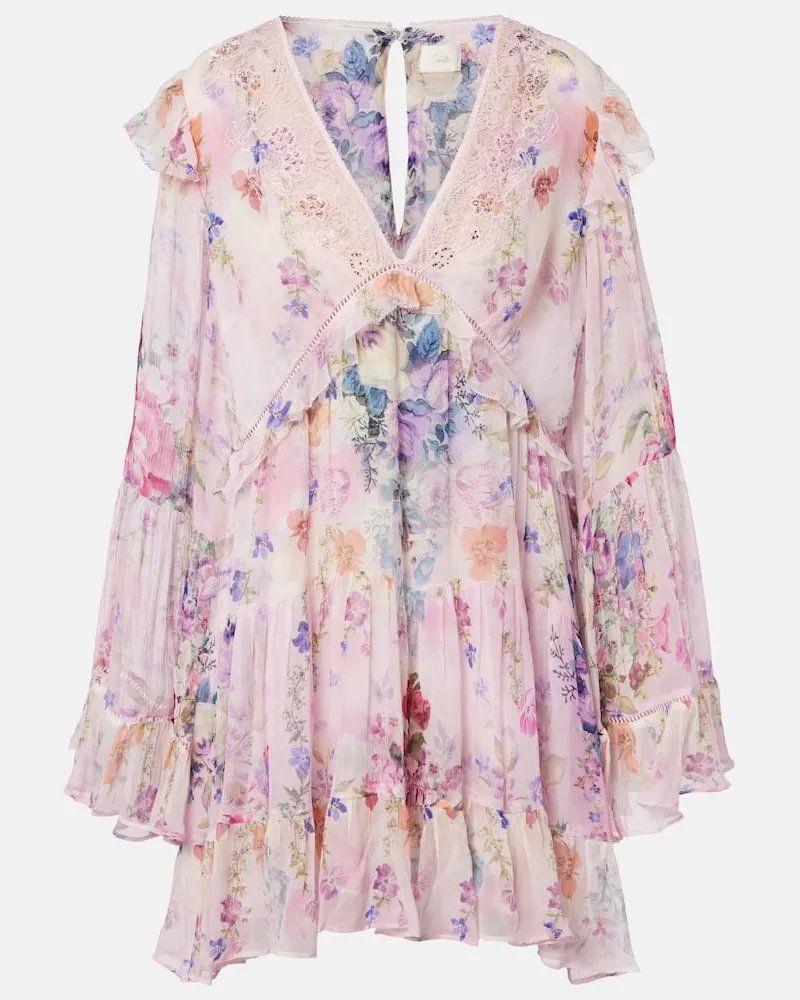 Camilla Verziertes Minikleid aus Seidenchiffon Rosa