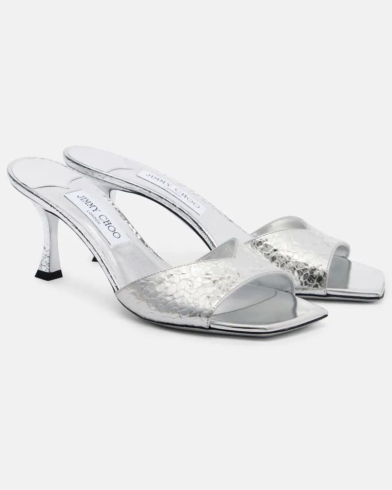Jimmy Choo Pantoletten Skye 60 aus Metallic-Leder Silber