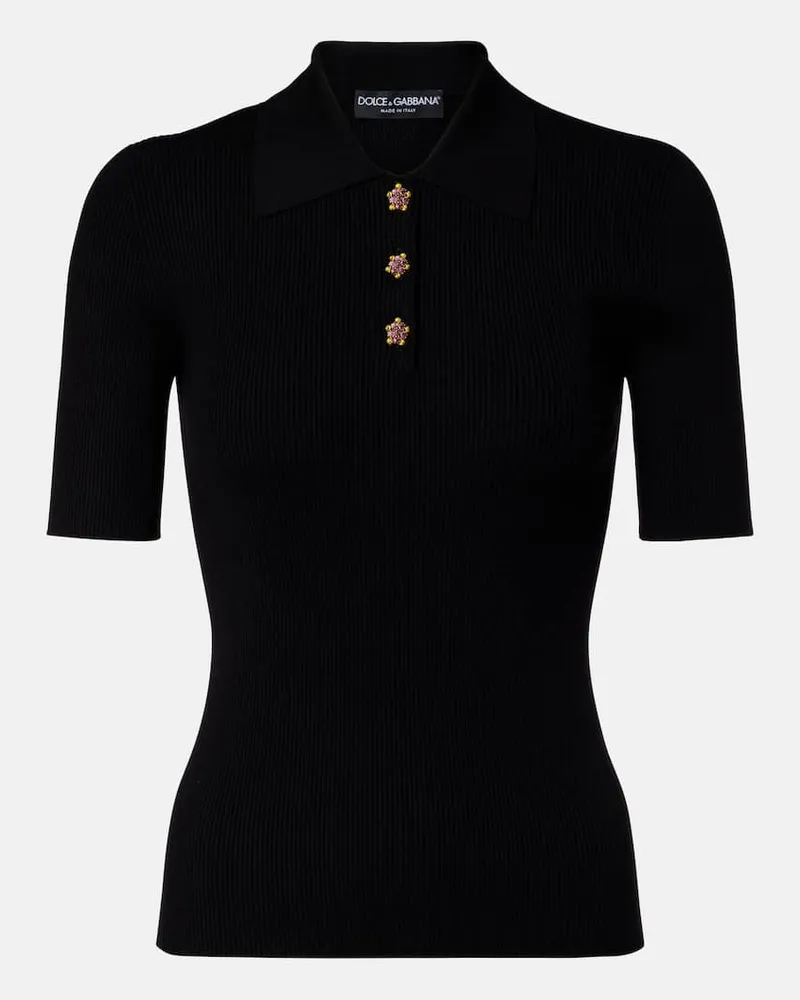 Dolce & Gabbana Verziertes Polohemd aus Rippstrick Schwarz