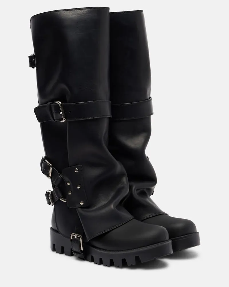 Dolce & Gabbana Bikerstiefel mit Leder Schwarz