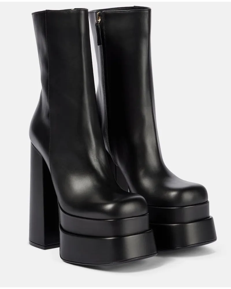 Versace Plateaustiefel Intrico aus Leder Schwarz