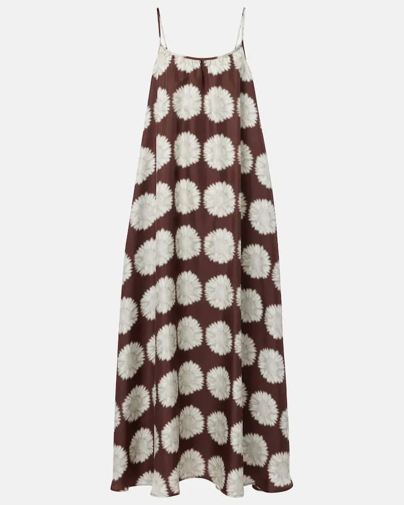 ASCENO Maxikleid Napoli aus Seiden-Twill Braun