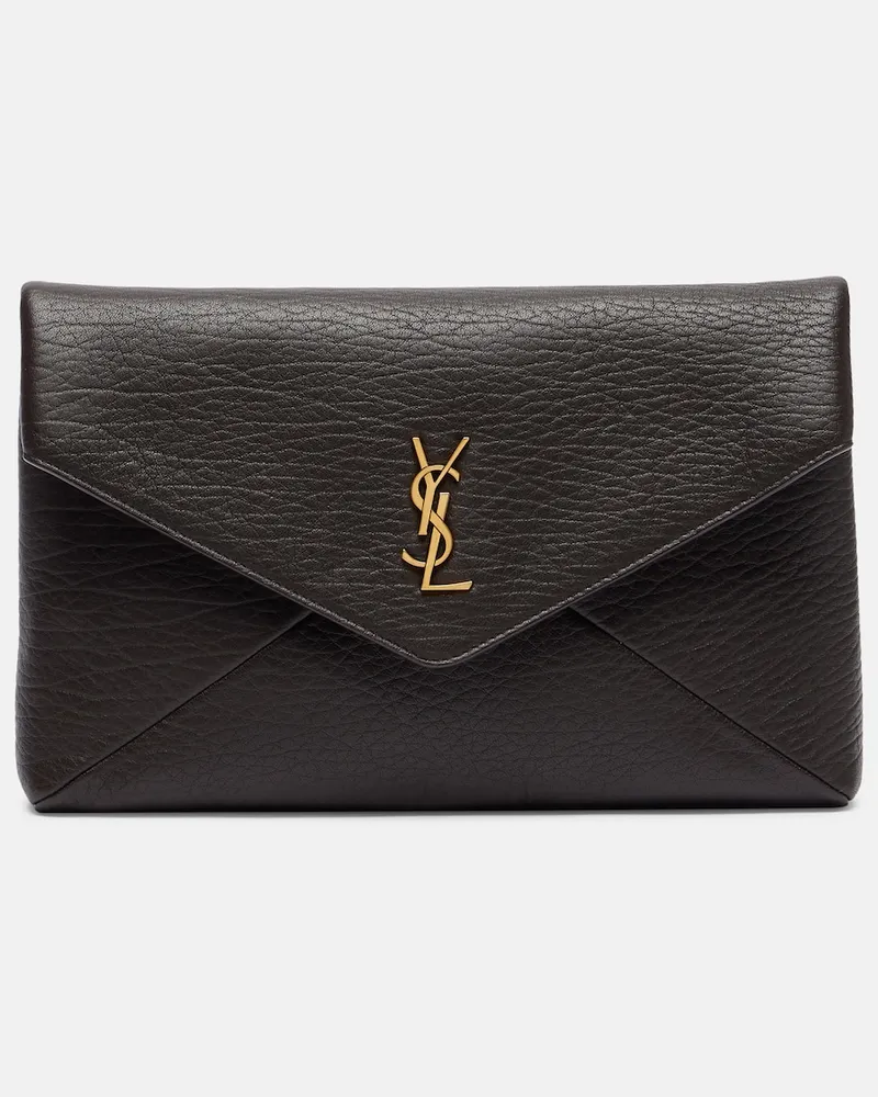 Saint Laurent Clutch Cassandre aus Leder Braun