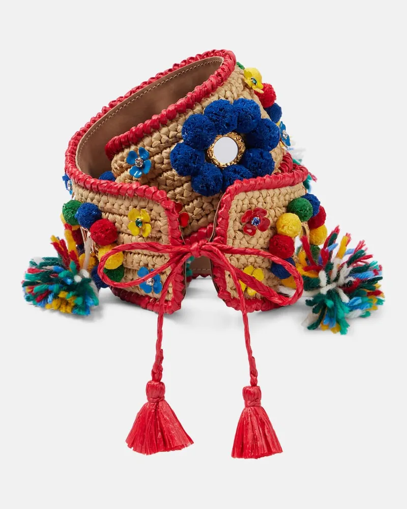 Dolce & Gabbana Verzierter Gürtel aus Raffiabast Multicolor
