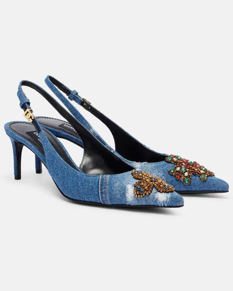 Dolce & Gabbana Verzierte Slingback-Pumps 60 aus Denim Blau