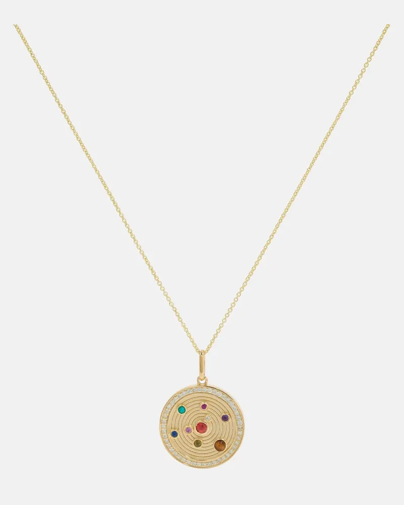 Sydney Evan Halskette The Universe Coin aus 14kt Gelbgold mit Edelsteinen Gold