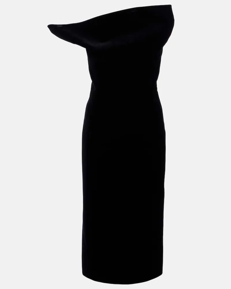 KHAITE Off-Shoulder-Midikleid Sato aus Samt Schwarz