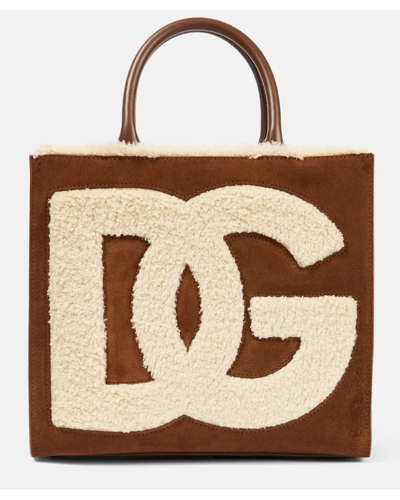 Dolce & Gabbana Tote DG Daily Mini aus Veloursleder Beige