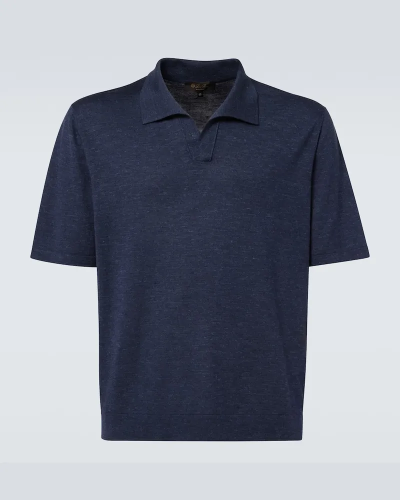 Loro Piana Polohemd Cool aus Seide, Kaschmir und Leinen Blau