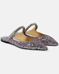 Jimmy Choo Verzierte Slippers Bing mit Glitter Silber