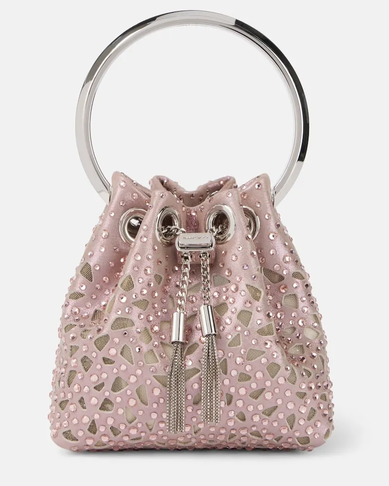 Jimmy Choo Bucket Bag Bon Bon Micro aus Satin mit Kristallen Pink