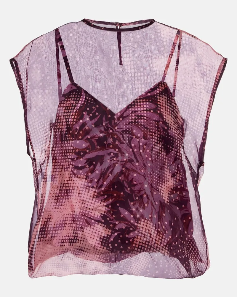 Dries van Noten Bedrucktes Top aus einem Seidengemisch Burgunderrot