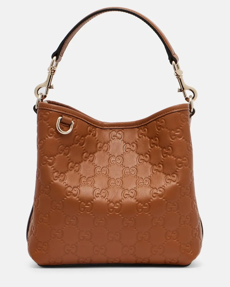 Gucci Bucket Bag GG Emblem Small aus Leder Braun