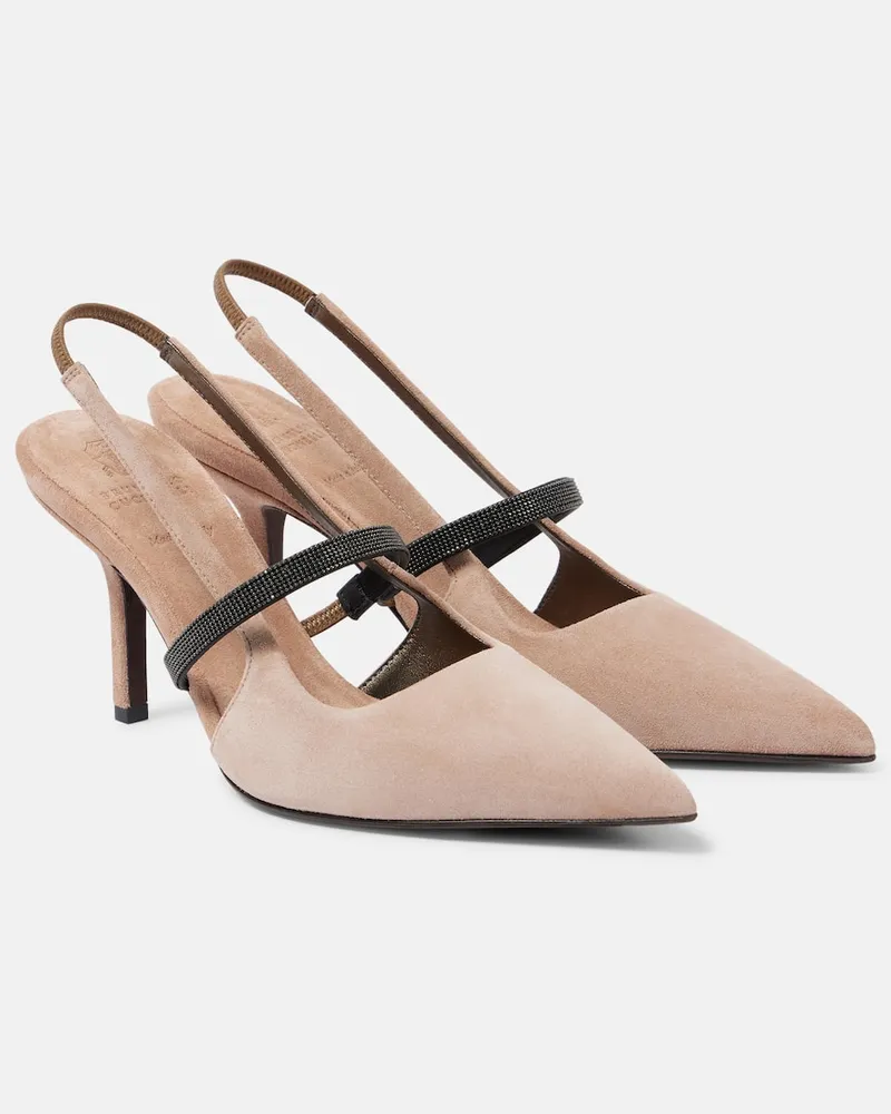 Brunello Cucinelli Slingback-Pumps Monili aus Veloursleder Nude