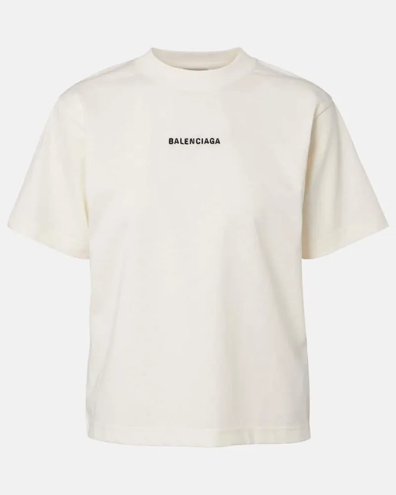 Balenciaga Besticktes T-Shirt aus Baumwoll-Jersey Weiß