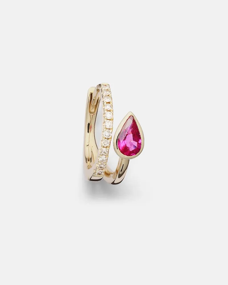 Roxanne First Einzelner Ohrring aus 14kt Gelbgold mit Diamanten und Saphir Gold