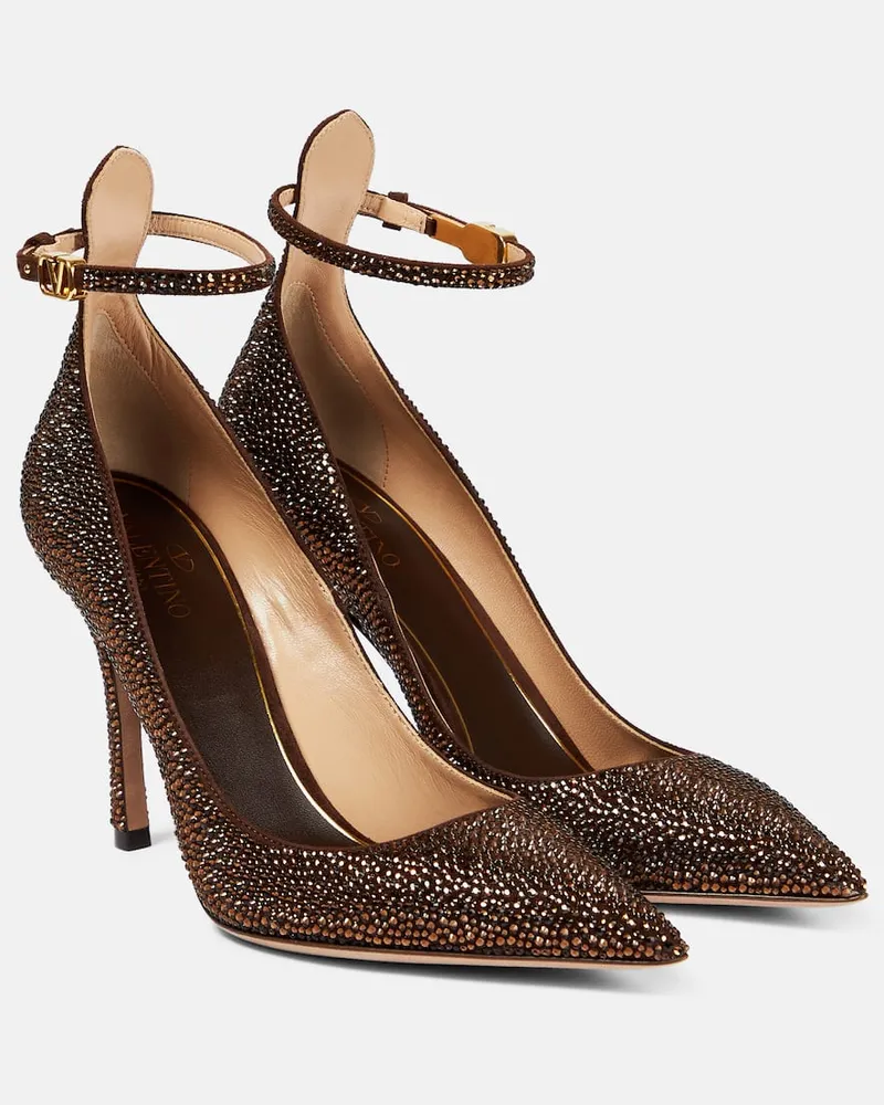 Valentino Garavani Pumps Tan-Go mit Kristallen Braun