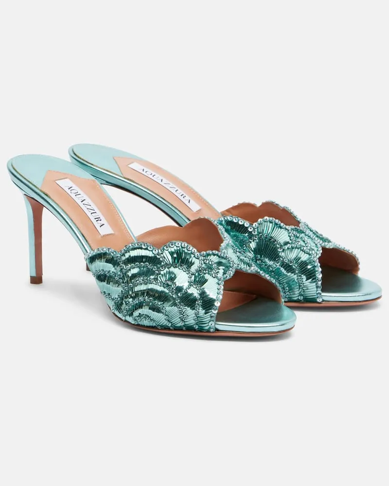 Aquazzura Pantoletten Ce Soir 75 aus Metallic-Leder Blau