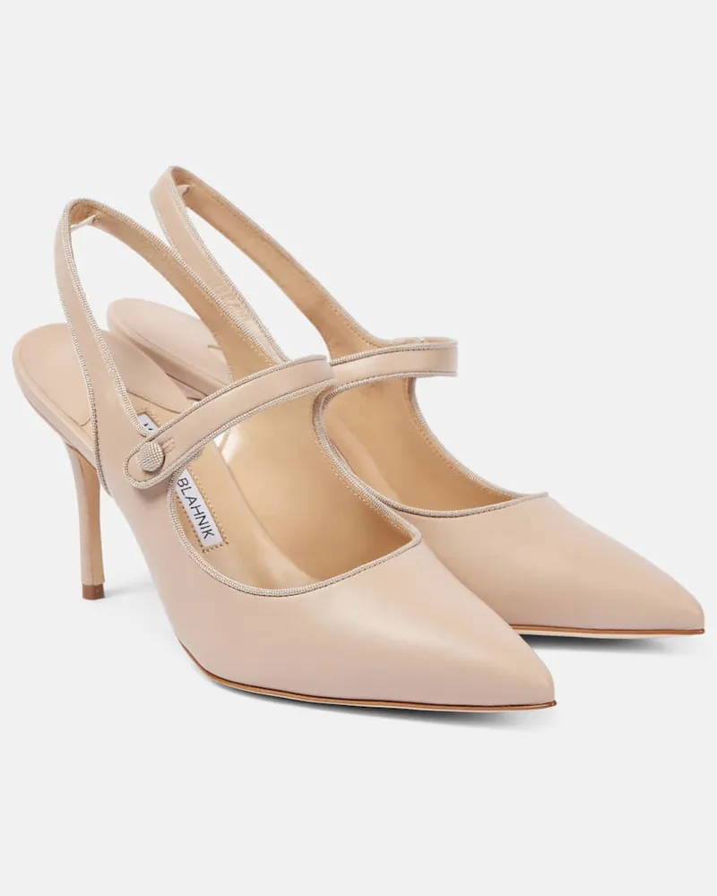 Manolo Blahnik Slingback-Pumps Campari 90 aus Leder Beige