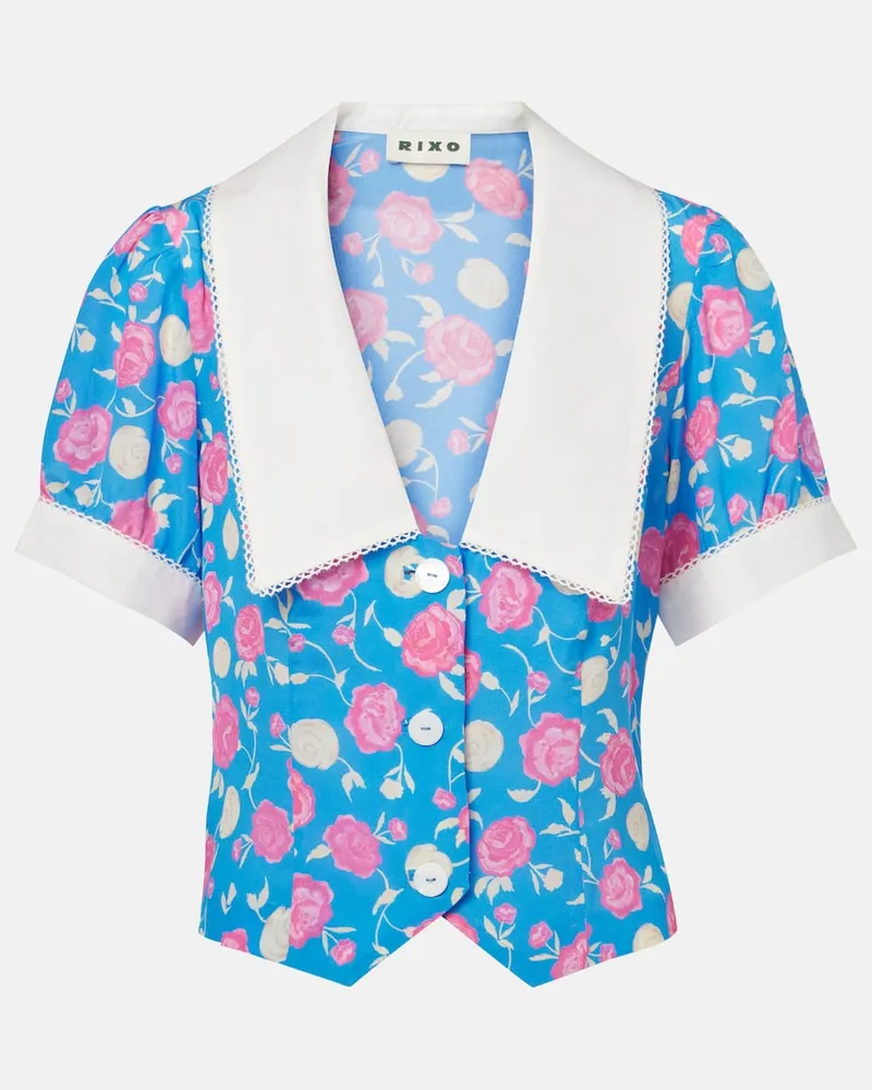 RIXO Bluse Zinia aus Seide Blau
