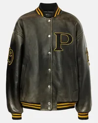 Prada Collegejacke aus Leder Schwarz