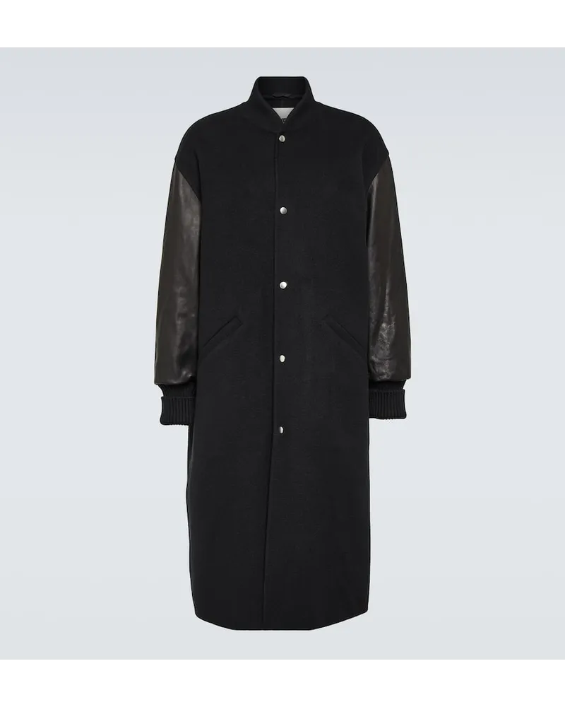 Jil Sander Mantel aus Kaschmir und Leder Schwarz