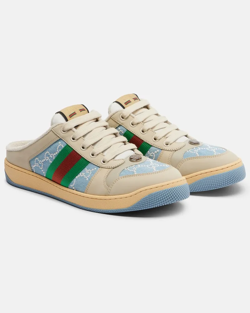 Gucci Slippers Screener mit Zierperlen Blau