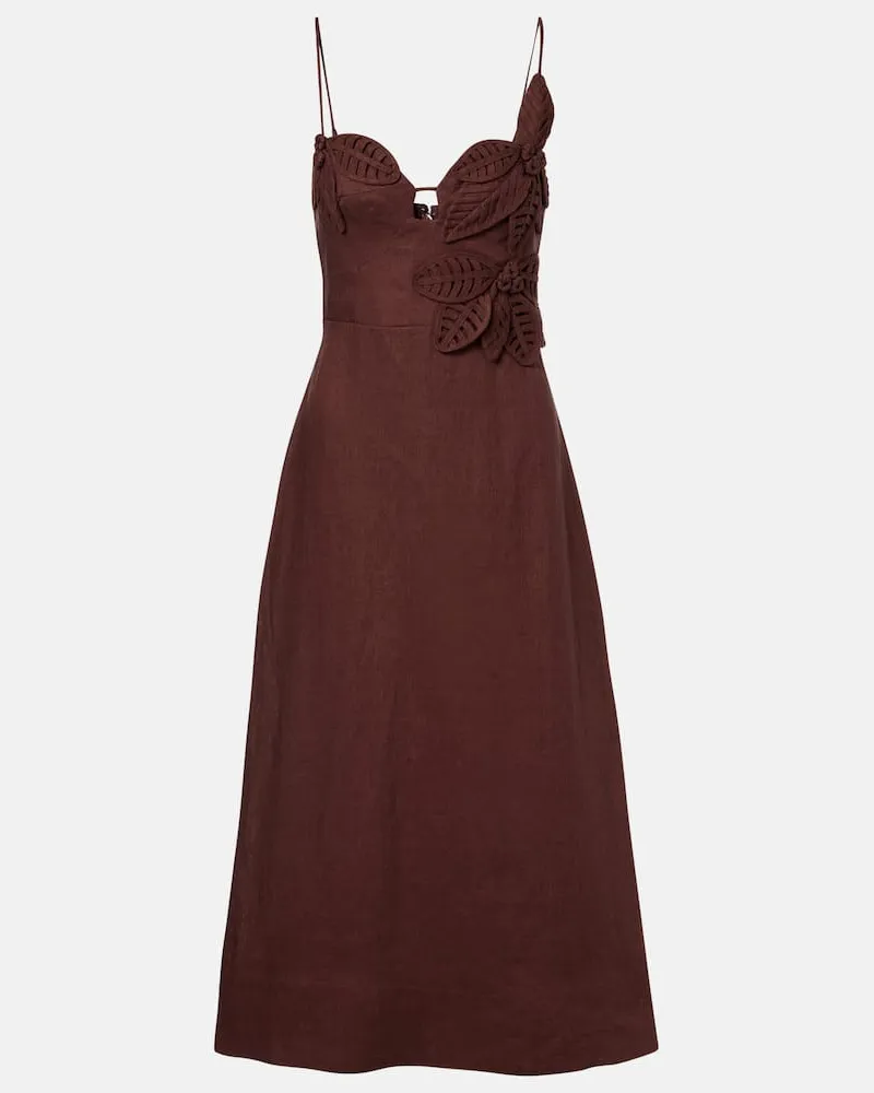 FARM Rio Midikleid aus Leinen Braun