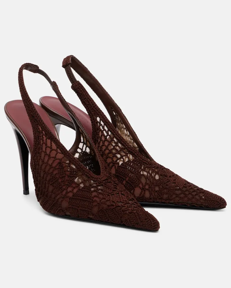 Magda Butrym Slingback-Pumps aus Leder mit Häkelstrick Braun