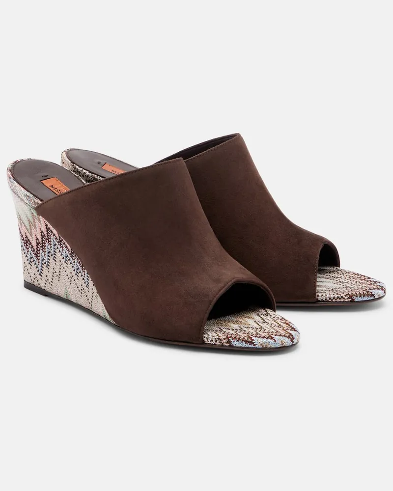 Missoni Wedge-Pantoletten Mabel aus Veloursleder Braun