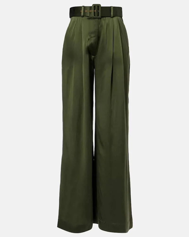 Zimmermann Weite Hose aus Seide Grün