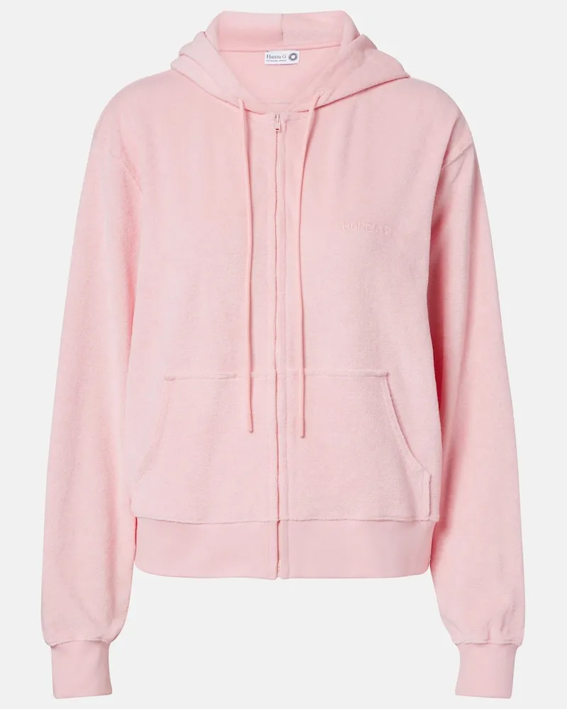 Hunza G Kapuzenjacke aus Baumwollfrottee Rosa