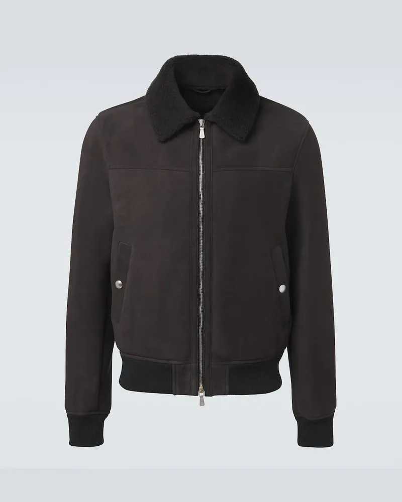 Eleventy Jacke aus Veloursleder mit Shearling-Futter Schwarz