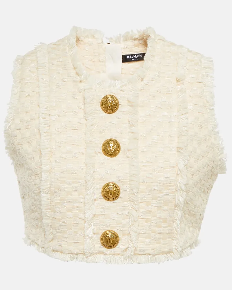 Balmain Cropped-Top aus Tweed Weiß