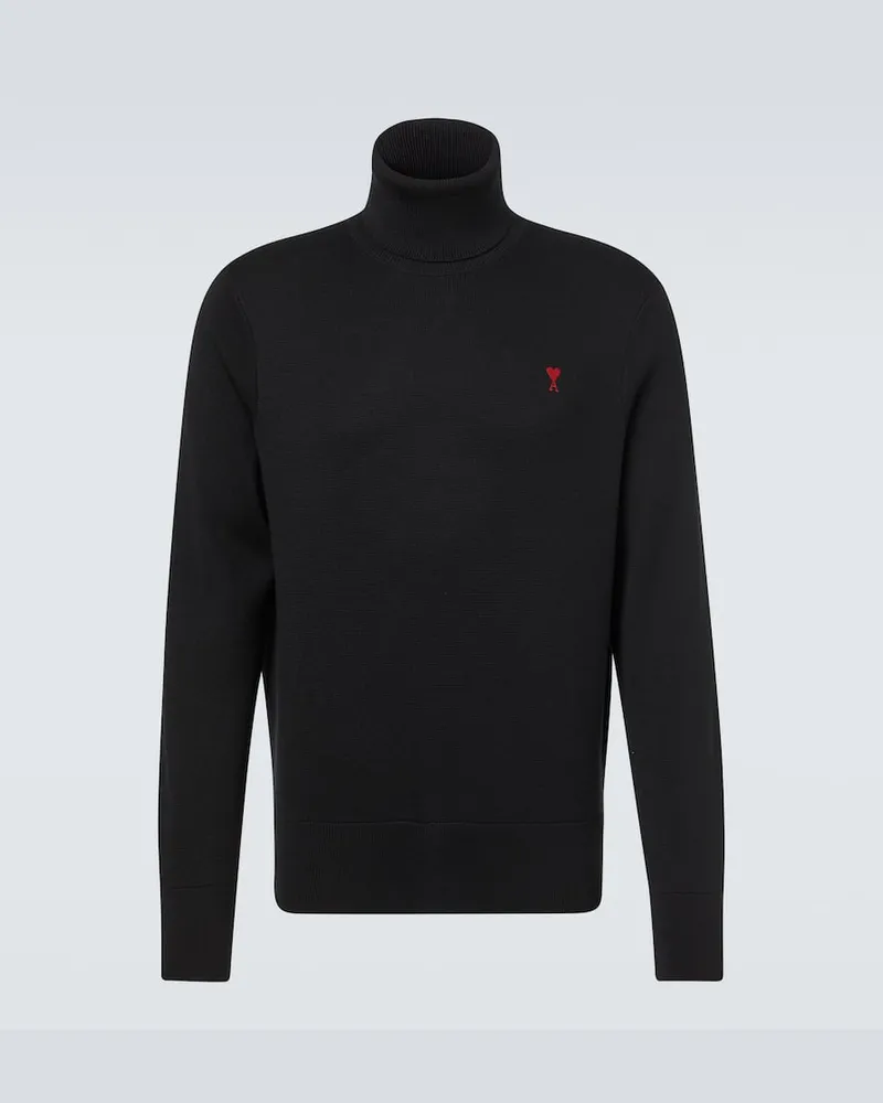 AMI Paris Rollkragenpullover Ami de Cœur aus Wolle Schwarz