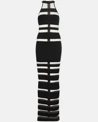 Balmain Maxikleid mit Mesh Schwarz