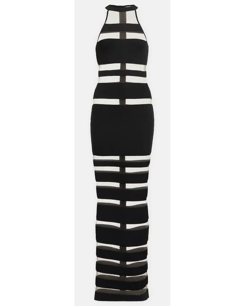 Balmain Maxikleid mit Mesh Schwarz