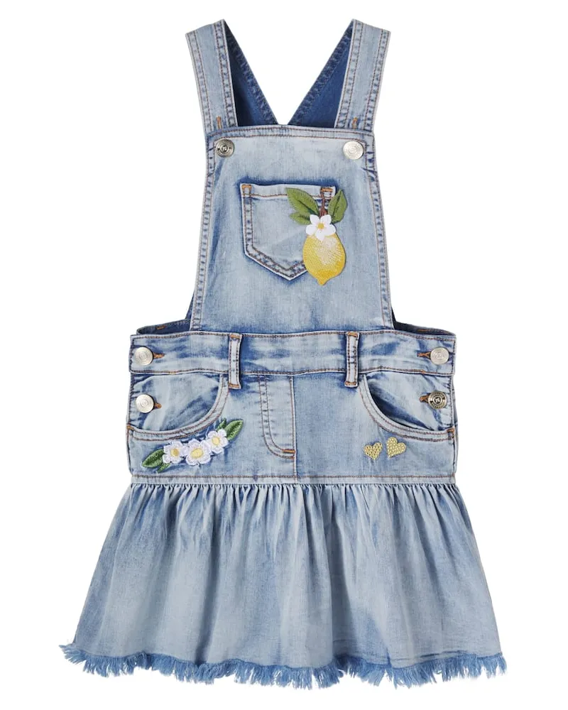 Monnalisa Verzierte Latzhose aus Denim Blau