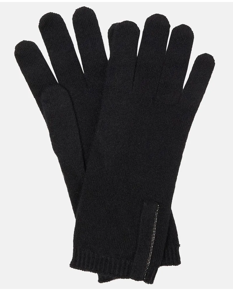 Brunello Cucinelli Verzierte Handschuhe aus Kaschmir Schwarz