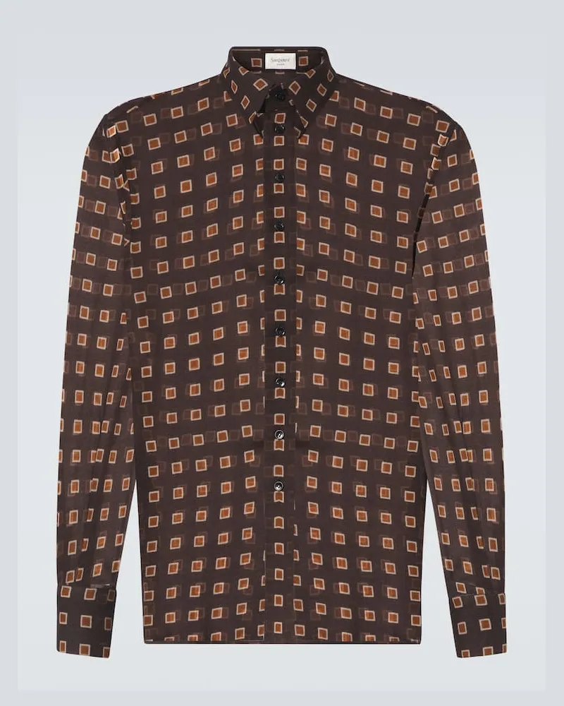 Saint Laurent Bedrucktes Hemd aus Wolle Braun