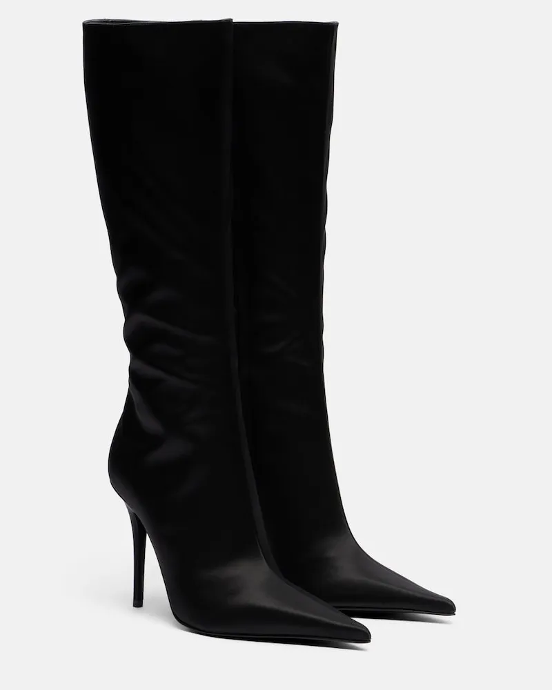 Amina Muaddi Stiefel Barbara aus Satin Schwarz