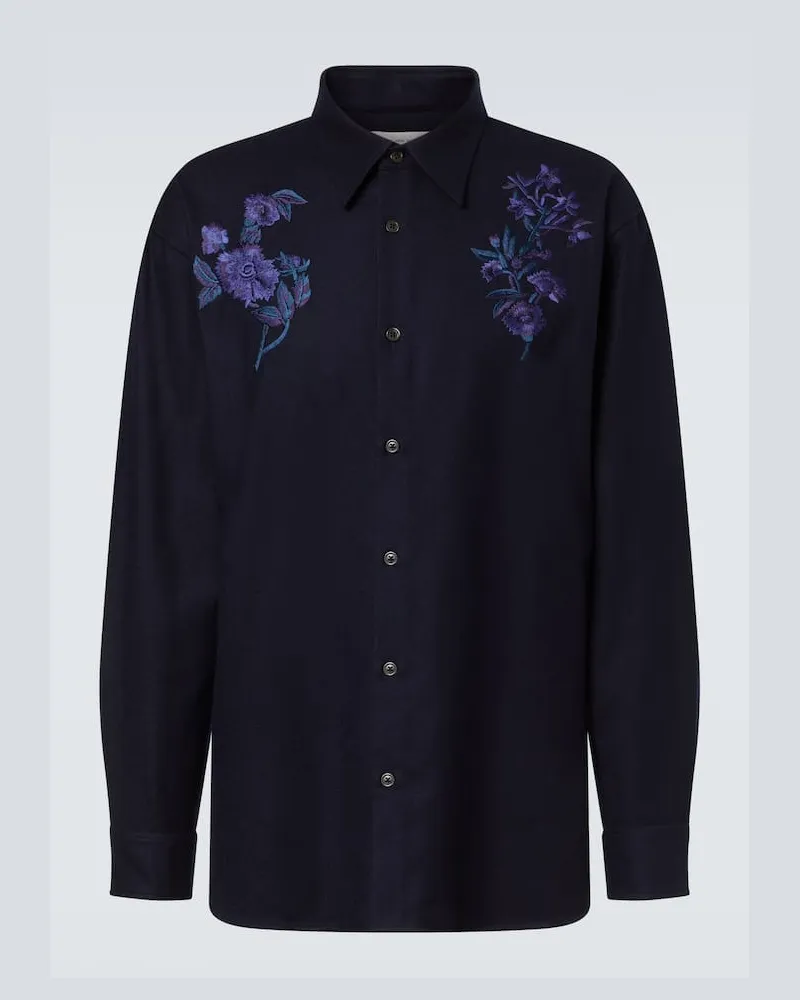 Dries van Noten Besticktes Hemd aus Wolle Blau