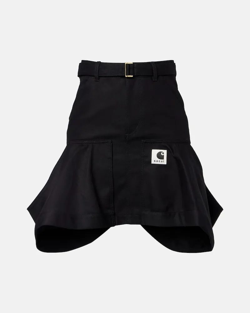 Sacai X Carhartt Minirock aus Baumwoll-Canvas Schwarz