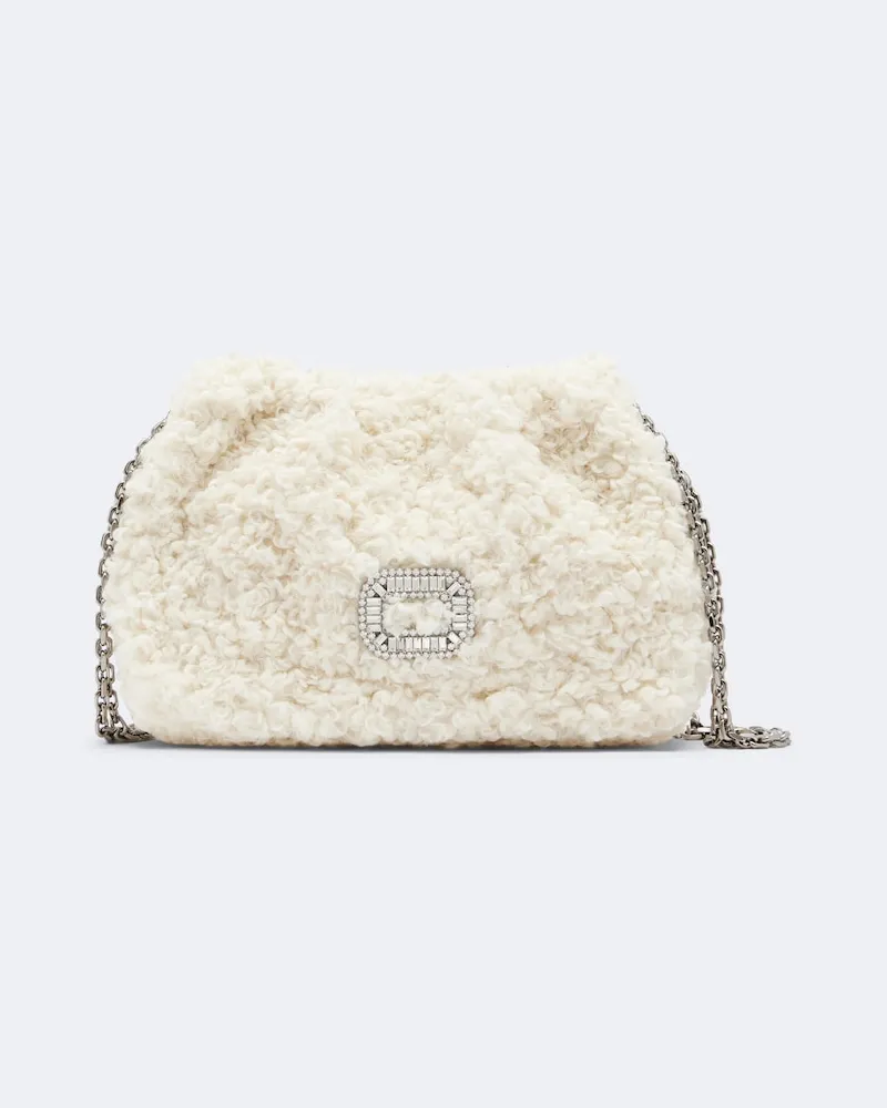 Roger Vivier Schultertasche Pilgrim Micro aus Shearling Weiß