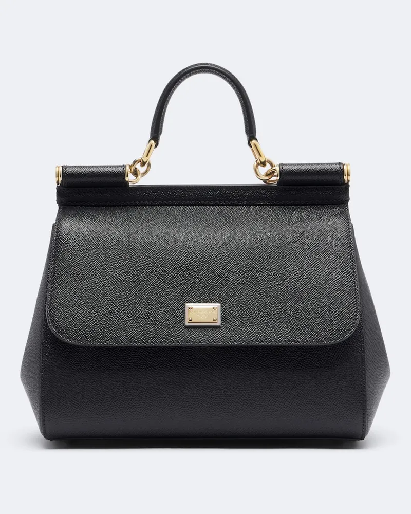 Dolce & Gabbana Tote Sicily Medium aus Leder Schwarz