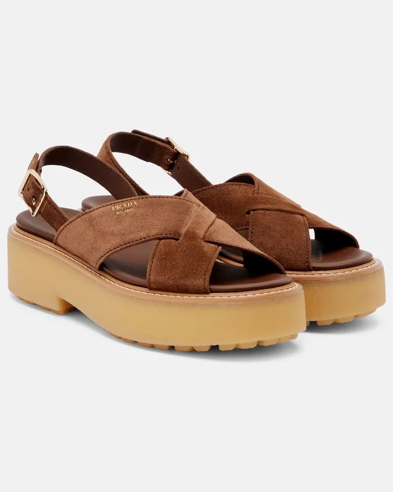Prada Plateausandalen aus Veloursleder Braun