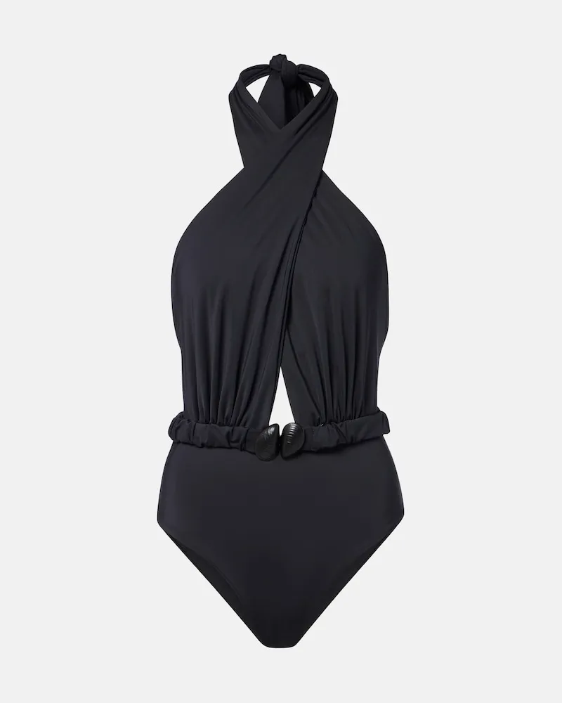 Johanna Ortiz Badeanzug mit Neckholder-Ausschnitt Schwarz