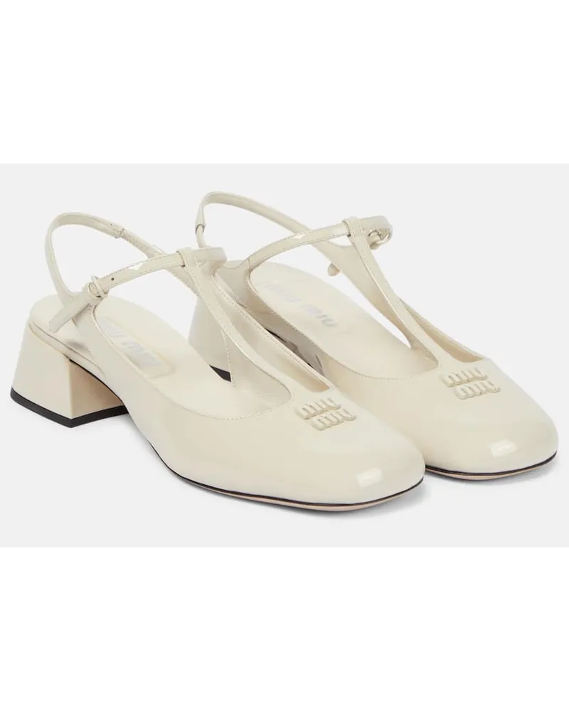 Miu Miu Slingback-Pumps aus Lackleder Weiss