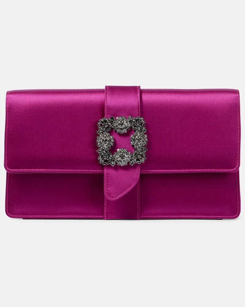 Manolo Blahnik Clutch Capri aus Satin mit Kristallen Rosa