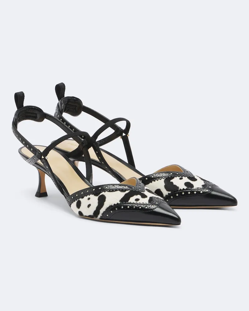 Fendi Slingback-Pumps Colibrì aus Leder mit Kalbshaar Schwarz